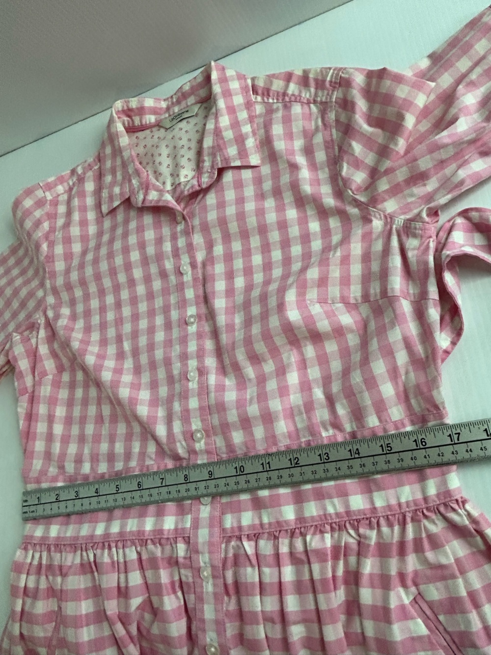 Pink & White Gingham button front belted summer dress 12 - Picture 10 of 13
